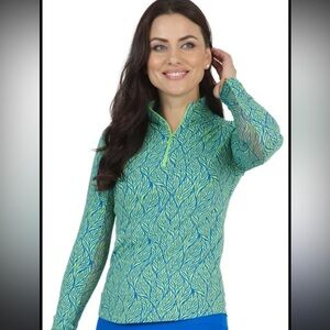 Title: IBKÜL UPF 50+ Leaf Print Quarter Zip Top – Women’s Size Small